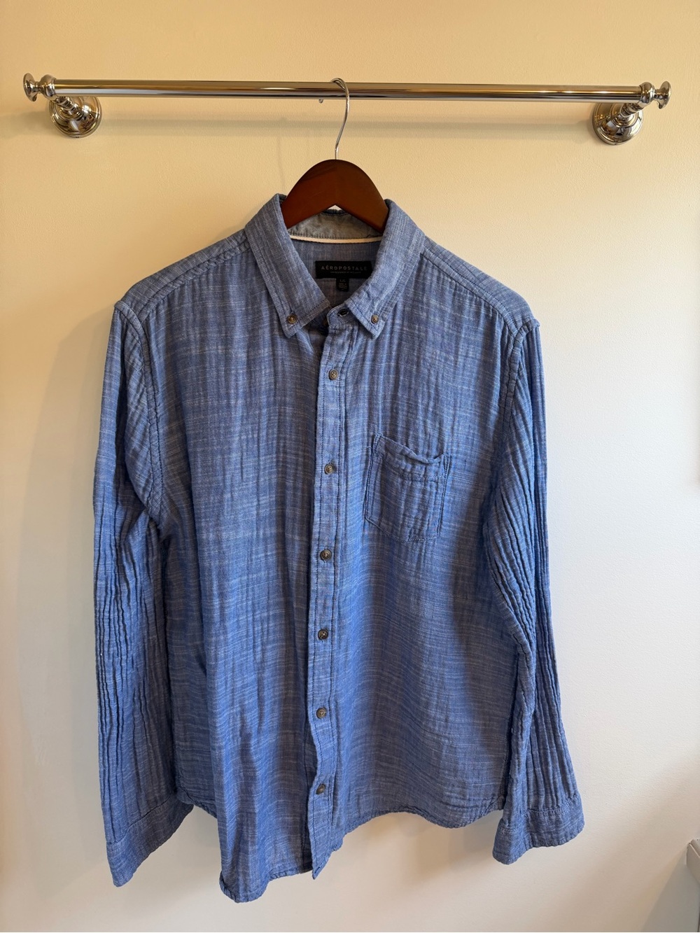 Aeropostale Blue Textured Button-Down Casual Shirt